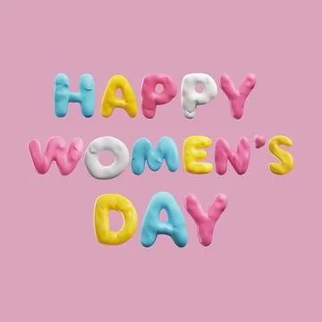 Beautiful 3D plasticine multi-colored words Happy Womens day, vector render Stock Illustration