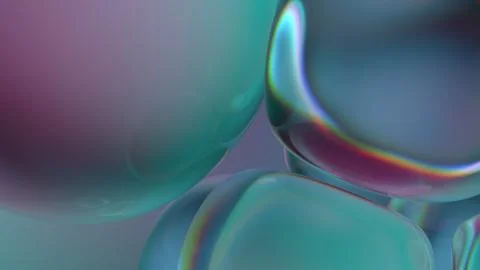 Beautiful 3d render of bubbles with abstract reflections. Flow modern colors. Stock Illustration
