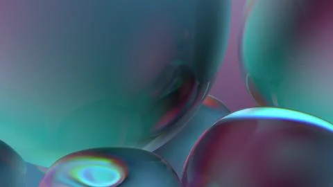 Beautiful 3d render of bubbles with abstract reflections. Flow modern colors. Stock Illustration