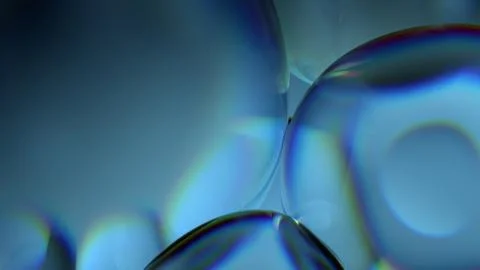 Beautiful 3d render of bubbles with abstract reflections. Flow modern colors. Illustrazione stock