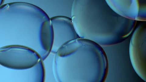 Beautiful 3d render of bubbles with abstract reflections. Flow modern colors. Stock Illustration