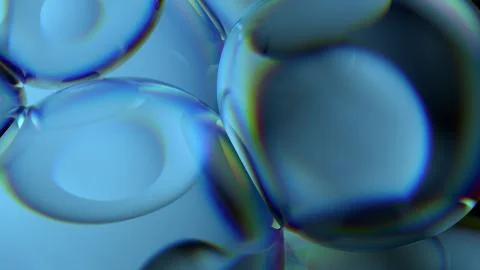 Beautiful 3d render of bubbles with abstract reflections. Flow modern colors. Stock Illustration