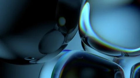 Beautiful 3d render of bubbles with abstract reflections. Flow modern colors. Stock Illustration