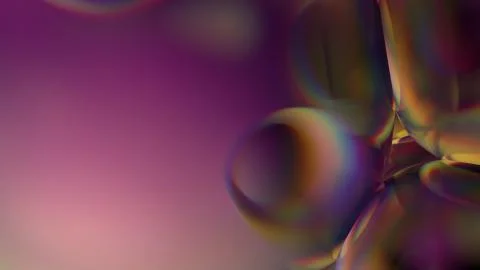 Beautiful 3d render of bubbles with abstract reflections. Flow modern colors. Stock Illustration