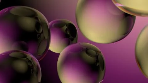 Beautiful 3d render of bubbles with abstract reflections. Flow modern colors. Stock Illustration