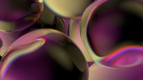 Beautiful 3d render of bubbles with abstract reflections. Flow modern colors. Stock Illustration