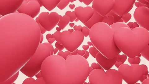 Beautiful 3d render flying hearts soft pink background, 4k romantic loop Stock Footage 219321110