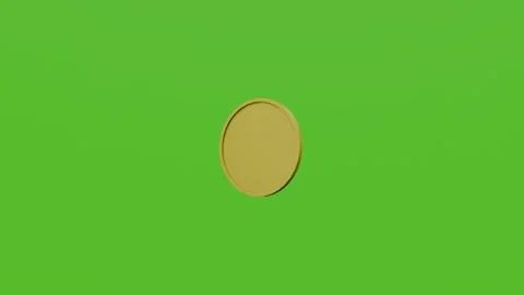 Beautiful 3D render of a smooth rotating Golden coin on a green background, Stock Footage 281867306