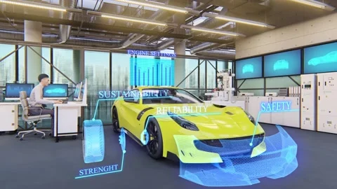 Beautiful 3d sci fi animation car with holographic elements Stock Footage 105134647