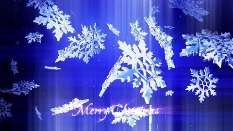 Beautiful 3d snowflakes float in air in slow motion and shine on a blue Stock Footage 82543010