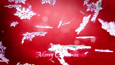 Beautiful 3d snowflakes float in air at night on a red background. Use as Stock Footage 82543158