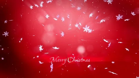 Beautiful 3d snowflakes float in air in slow motion at night on a red background Stock Footage 82545441
