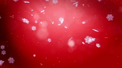 Beautiful 3d snowflakes float in air in slow motion and shine on a red Stock Footage 82859347