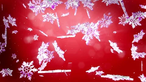 Beautiful 3d snowflakes float in air on a red background. Use as animated Stock Footage 82875502