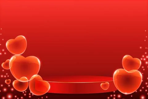 Beautiful 3D vector valentine on a red background with hearts and highlights. Stock Illustration
