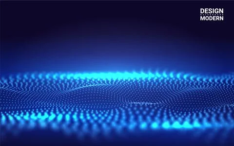 Beautiful 3d Wave Shaped Array of Blended Points on Dark Background. Futurist Illustrazione stock