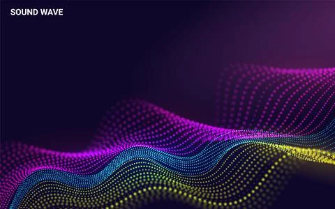 Beautiful 3d Wave Shaped Array of Blended Points on Dark Background. Big data Illustrazione stock