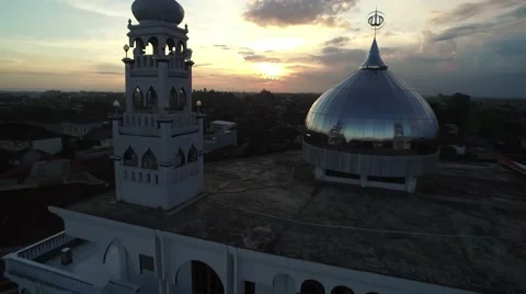 Beautiful 4K Aerial Drone shot though Mosque in of Bali Indonesia Stock Footage