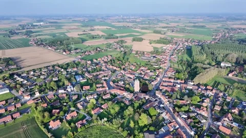 Beautiful 4K Drone View Over a Rural Village in Northern France Stock Footage 302763183