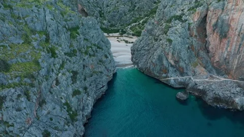 Beautiful 4k drone view of Sa Calobra bay in Mallorca, Soller, Serra de Tram Stock-Footage 202253502