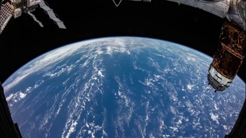 Beautiful 4K time lapse of Earth seen from space through a fish eye lens. Stock Footage