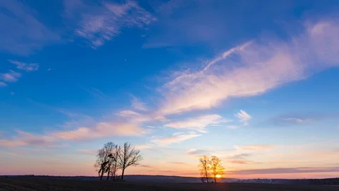 Beautiful 4k time-lapse with sunset over plowed field in Poland. Colorful evenin Stock Footage 88761089