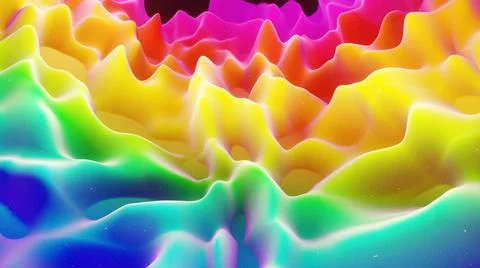 Beautiful abstract 3D surface with extrude or displace waves. Rainbow gradient Stock Illustration