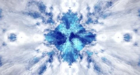 Beautiful abstract background with clouds with cube pieces as city, 3d render Stock Illustration