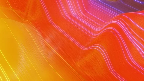 Beautiful abstract background of waves on surface, red yellow color gradients Video stock 130095929