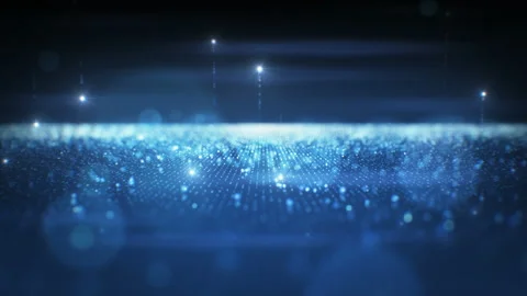 Beautiful Abstract Blue Flickering Particles Surface Moving on Black Background Stock Footage 101735147