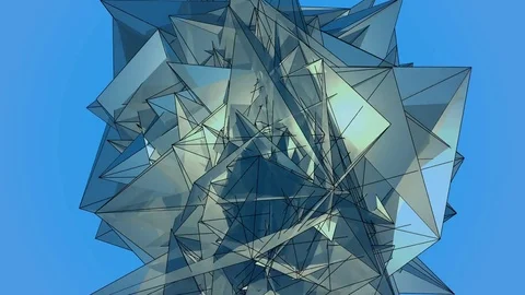 Beautiful Abstract Blue Polygonal Surface Moving In 3d Animation. Bright Tria Video stock 82437654