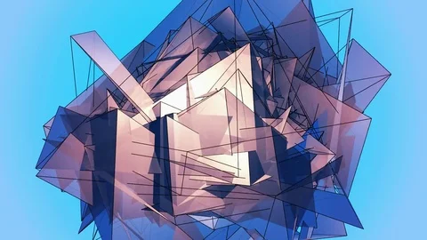 Beautiful Abstract Blue Polygonal Surface Moving In 3d Animation. Bright Tria 動画素材 82801497