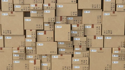 Beautiful Abstract Cardboard Boxes Wall Endless. Barcode and QR Code on Parcels Stock Footage 115274375