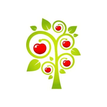 Beautiful abstract cherry tree vector illustration isolated on white backgrou Stock Illustration