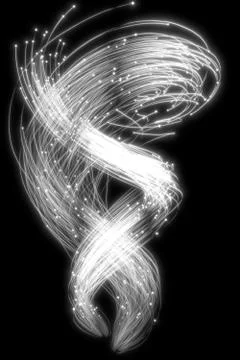 Beautiful abstract flowing traces on a black background. Glowing dots. 3d ren Stock Illustration