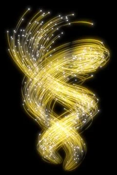 Beautiful abstract flowing traces on a black background. Glowing dots. 3d ren Stock Illustration