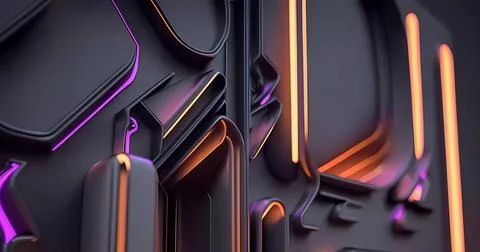 Beautiful abstract futuristic graphite elements with colorful neon lighting Stockillustratie