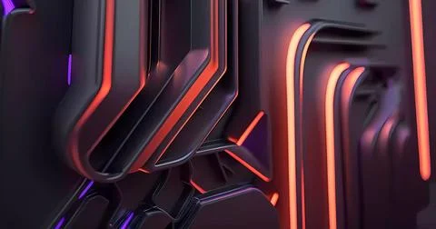 Beautiful abstract futuristic graphite elements with colorful neon lighting Illustrazione stock