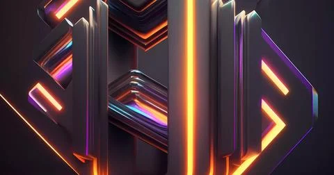Beautiful abstract futuristic graphite elements with colorful neon lighting Stock Illustration