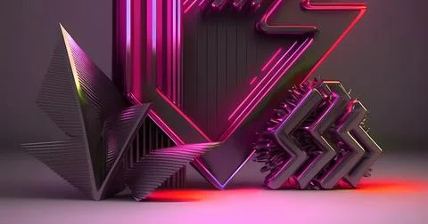 Beautiful abstract futuristic graphite elements with colorful neon lighting Stock Illustration