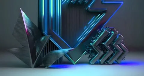 Beautiful abstract futuristic graphite elements with colorful neon lighting 스톡 일러스트