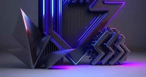 Beautiful abstract futuristic graphite elements with colorful neon lighting 스톡 일러스트