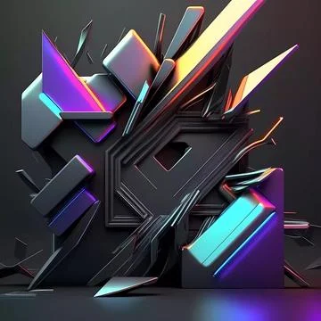 Beautiful abstract futuristic graphite elements with colorful neon lighting Stockillustratie