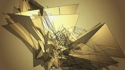 Beautiful Abstract Gold Polygonal Surface Moving In 3d Animation. Bright Tria Stock Footage 82458639