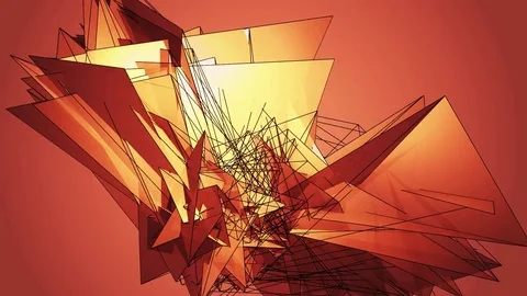Beautiful Abstract Gold Polygonal Surface Moving In 3d Animation. Bright Tria Stock Footage 82458901