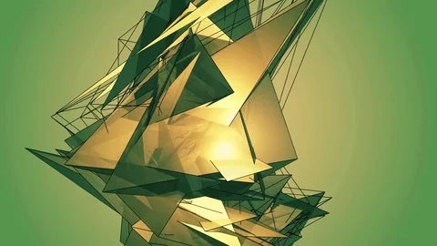 Beautiful Abstract Gold Polygonal Surface Moving In 3d Animation. Bright Tria Video stock 82478904