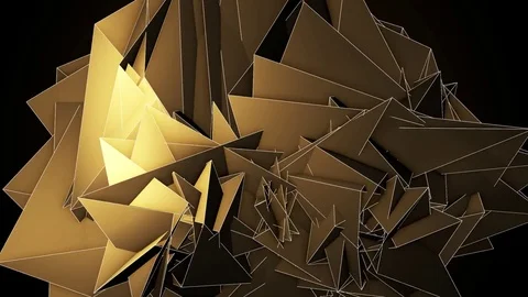Beautiful Abstract Gold Polygonal Surface Moving In 3d Animation. Dark Triang Stock-Footage 82504293