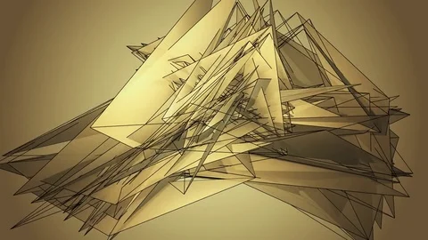 Beautiful Abstract Gold Polygonal Surface Moving In 3d Animation. Bright Tria Stock Footage 82622557