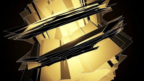Beautiful Abstract Gold Polygonal Surface Moving In 3d Animation. Dark Triang Video stock 82676399