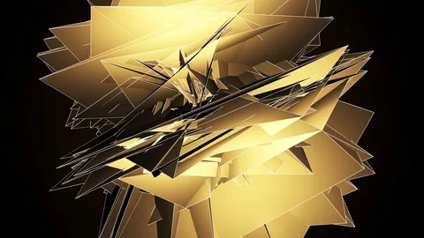 Beautiful Abstract Gold Polygonal Surface Moving In 3d Animation. Dark Triang Video stock 82677891